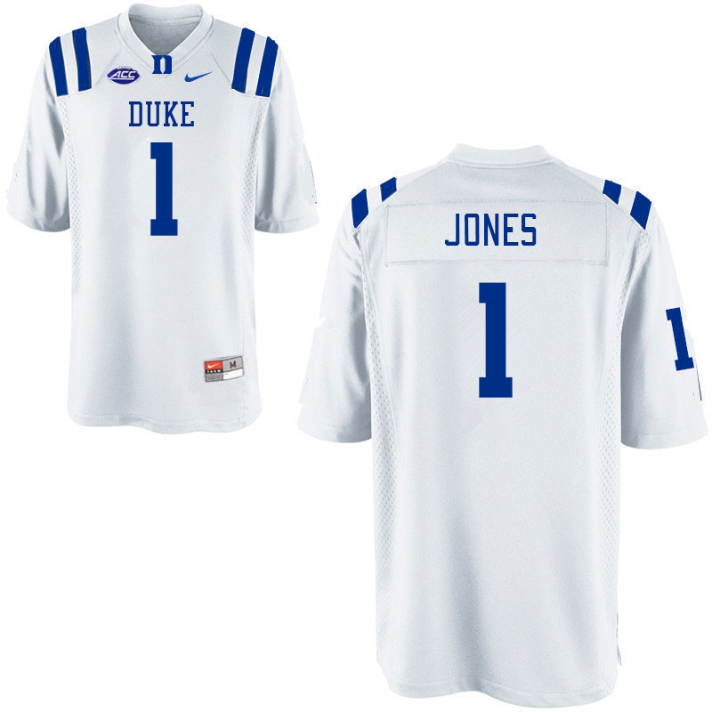 Men #1 Myles Jones Duke Blue Devils College Football Jerseys Stitched-White - Click Image to Close